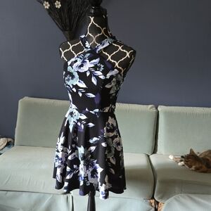 Speechless Black and White Halter Fit and Flare Dress